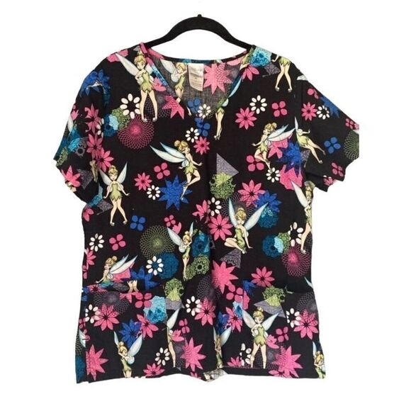 Disney Tinker Bell nursing short sleeve scrub top size medium - Picture 1 of 4